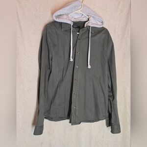 Forever 21 Men's Hooded Jacket Button Down Green Size Medium White hood